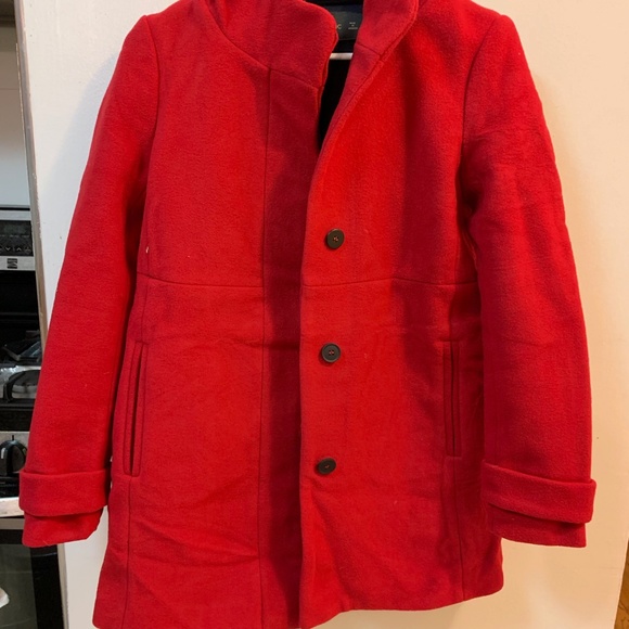 ZARA Basic Red Wool Duffle Hooded Coat_size XS - Picture 6 of 9